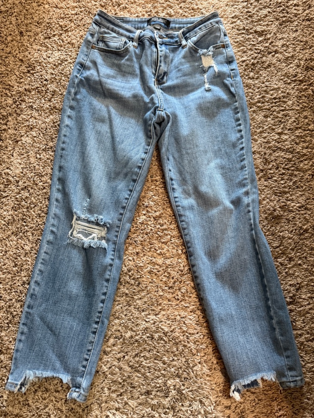 Judy Blue Women’s Distressed Straight-Leg Jeans - Light Blue